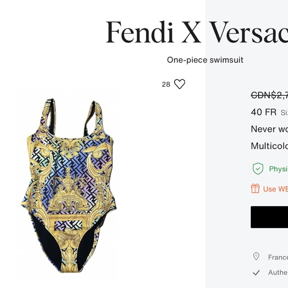 Fendi X Versace one piece swim suit - Picture 1 of 4